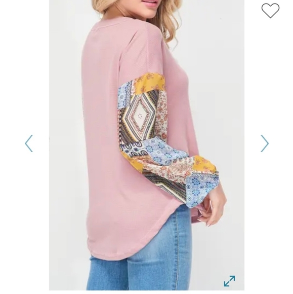 BAEA Boho Mixed Long Sleeve Top Blush Size Small - Picture 3 of 10